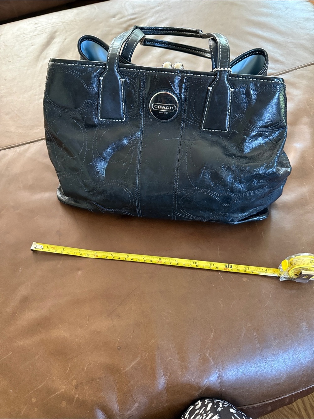 Coach Black Patent Leather Tote with Signature Stitching